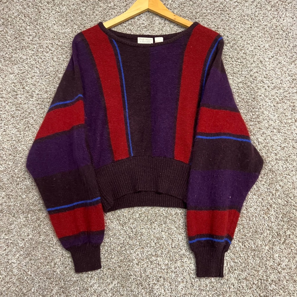 Fenn Wright & Manson Vintage Silk Angora Striped Cropped Sweater Purple Red L